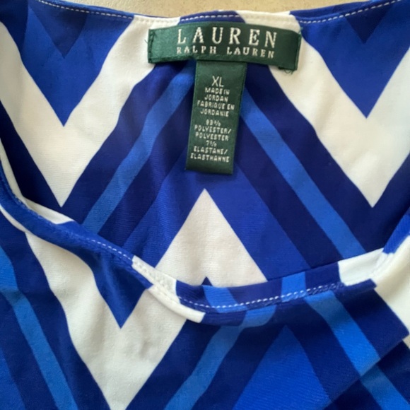 Lauren Ralph Lauren Blue and White Chevron Fit-and-Flare Casual Dress - Picture 8 of 9